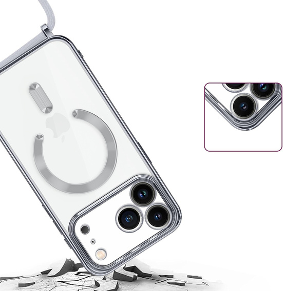 Etui do iPhone 17 Pro, Electro MagSafe, srebrne + Smycz