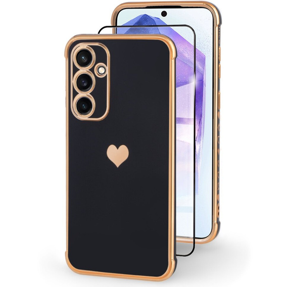 Etui do Samsung Galaxy A55 5G, Electro heart, czarne + Szkło Full Glue Ceramic