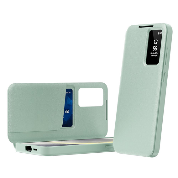 Etui z klapką do Samsung Galaxy A55 5G – zielone, Smart View Wallet z kieszenią na kartę