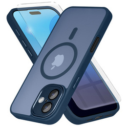 Etui do iPhone 16 Plus, do MagSafe, ERBORD Matt Case, granatowy + Szkło na ekran
