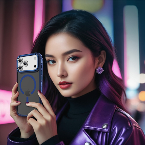 Etui pancerne do iPhone 17 Pro Max, Matt Case, do MagSafe, matowe z niebieską ramką