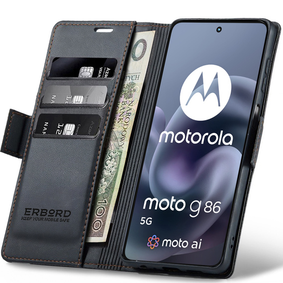 Etui Glossy Litchi do Motorola Moto G86 Power 5G – funkcja podstawki do wygodnego oglądania