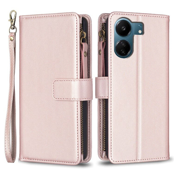 Etui z klapką do Xiaomi Redmi 13C / Poco C65, Wallet Zipper Pocket, rose gold