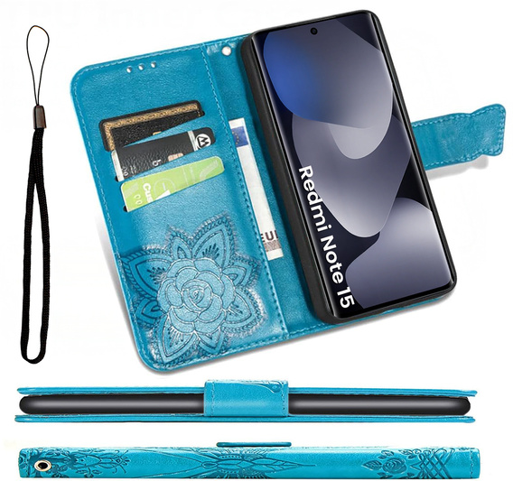 Etui z klapką do Xiaomi Redmi Note 15 5G / Poco M8 5G, Butterfly, niebieskie