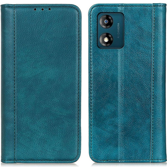 Etui z klapką do Motorola Moto E13, Split Leather, zielone