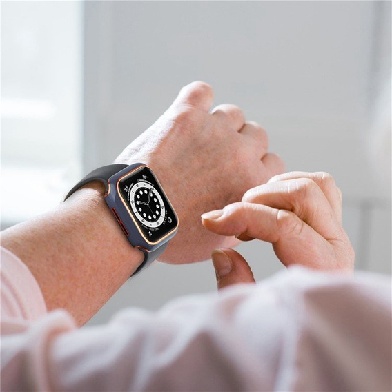 2w1 Etui + Szkło Hartowane do Apple Watch 7/8/9 45mm - Niebieski / Złoty