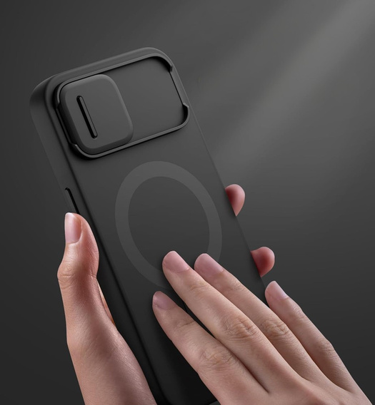 SURITCH Magnetyczne etui ochronne do iPhone 16e z osłoną kamery i podstawką - czarne