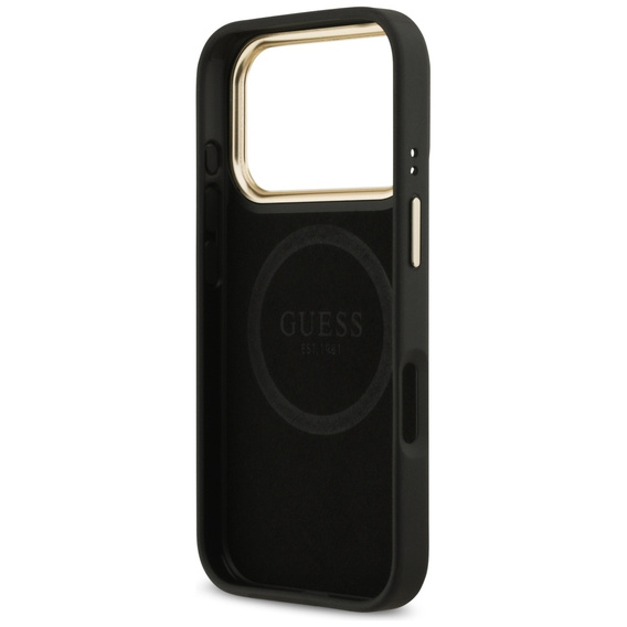 Etui GUESS do iPhone 17 Pro, 4G Logo Plate MagSafe, czarne