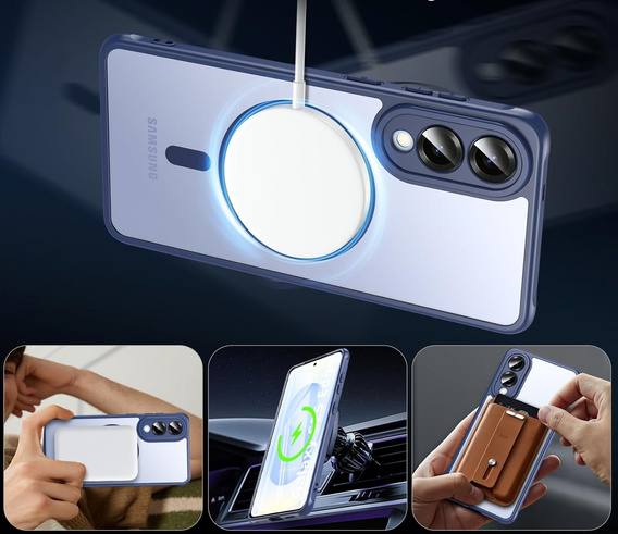Etui do Samsung Galaxy S25 Edge, Kickstand Matt Case, do MagSafe, niebieskie + Szkło na ekran
