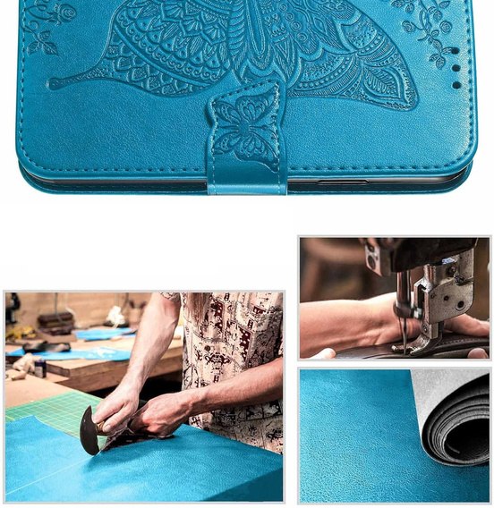 Etui z klapką do Oppo Reno 13F / Oppo Reno 13FS, Butterfly, niebieskie