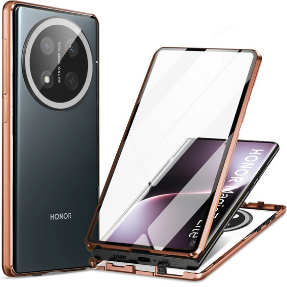 Etui do Honor Magic 7 Lite, Magnetic Dual Glass, pomarańczowe