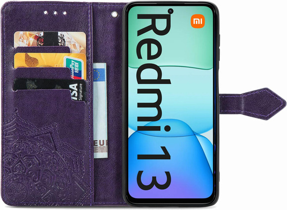 Etui z klapką do Xiaomi Redmi 13, Mandala, fioletowe