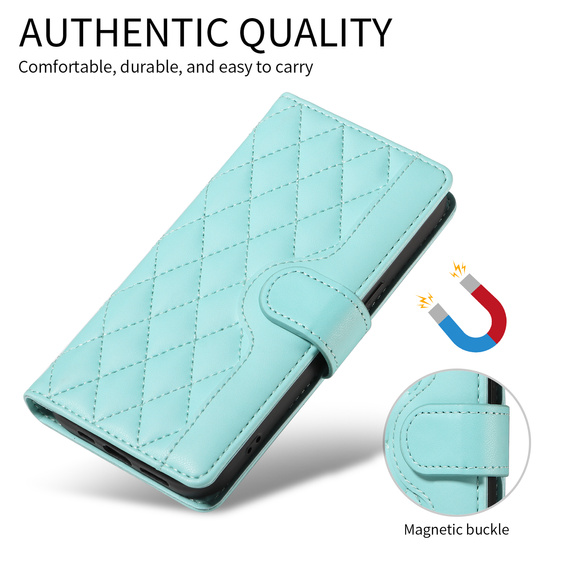 Etui z klapką do Motorola Edge 70, Rhombus Crossbody Leather, zielone