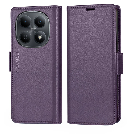 Etui do Xiaomi Redmi Note 15 5G / Poco M8 5G, ERBORD Glossy Litchi, portfel z klapką, fioletowe