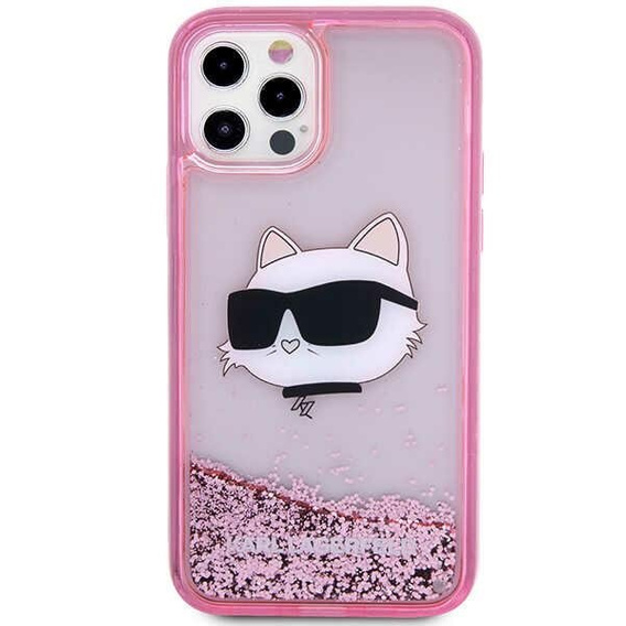 Etui Karl Lagerfeld do iPhone 12 / 12 Pro, Liquid Glitter Choupette Head, różowe