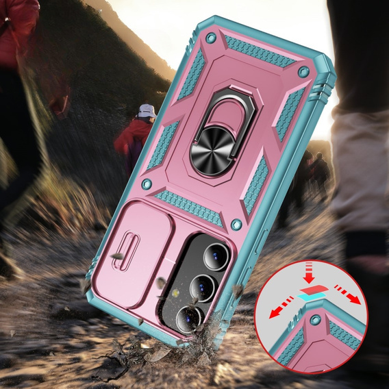 Etui pancerne do Samsung Galaxy S24, CamShield Slide, zielone / różowe