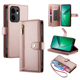 Etui z klapką do Oppo Reno 13F 5G, Wallet Zipper Pocket, różowe