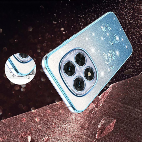 Etui do Xiaomi Redmi Note 15 Pro 5G, Glitter Flower, niebieskie