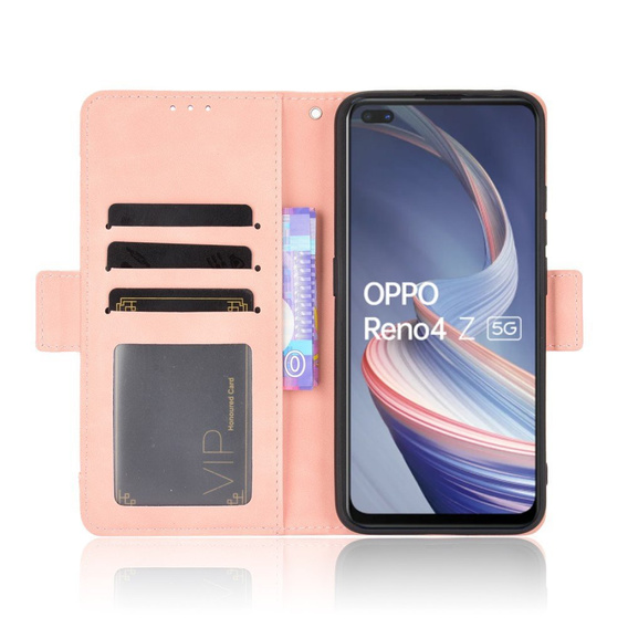 Etui z klapką do Oppo Reno 4 Z 5G, Card Slot, różowe