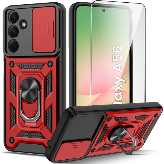 Etui pancerne do Samsung Galaxy A56 5G, CamShield Slide, czerwone + Szkło Hartowane 9H