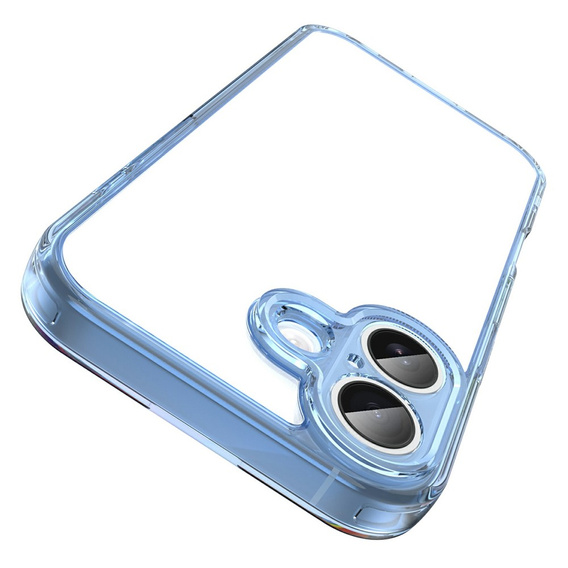 Etui do iPhone 17, z ochroną aparatu, przezroczyste z niebieską ramką