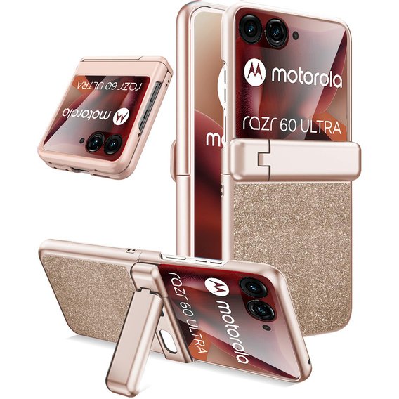 Etui do Motorola Razr 60 Ultra – Glitter PC Case ze szkłem i podstawką - złote