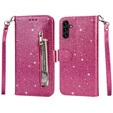 Etui z klapką do Samsung Galaxy A35 5G, Wallet Zipper Pocket Glittery, różowe