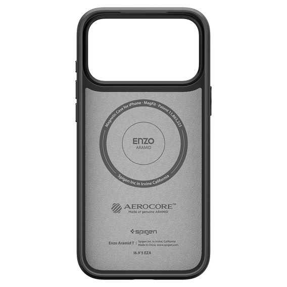 Etui Spigen do iPhone 17 Pro, Enzo Aramid MagSafe, carbon czarne