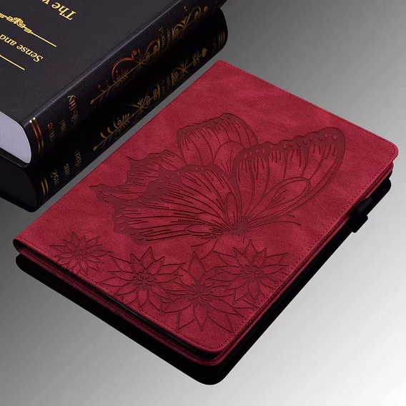 Etui do Samsung Galaxy Tab S10 Lite / S10 FE / S9 FE, Wallet Pen Slot, butterflies, Czerwone