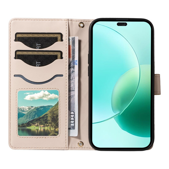 Etui portfelowe Rhombus ze skóry ekologicznej z paskiem do Honor 400 Lite – Beżowe