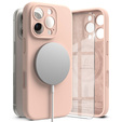 Etui Ringke do iPhone 16 Pro, Silicone MagSafe, różowe + Szkło Hartowane 9H