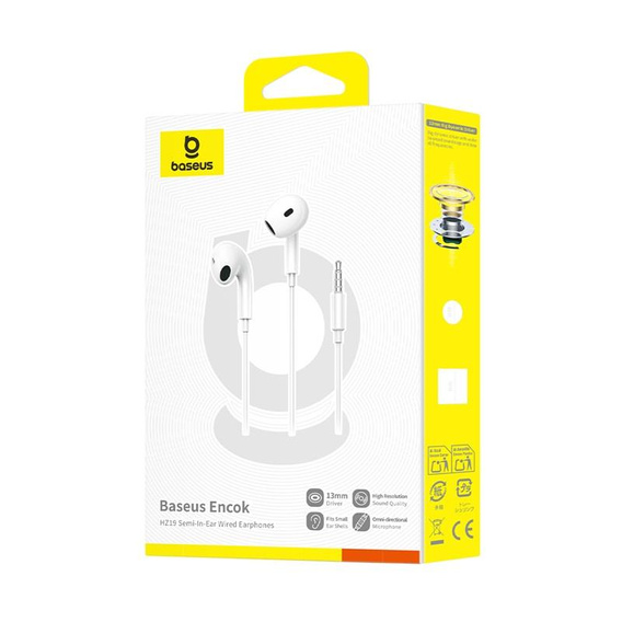 Baseus Encok HZ19 – słuchawki douszne z mikrofonem mini jack 3,5 mm białe