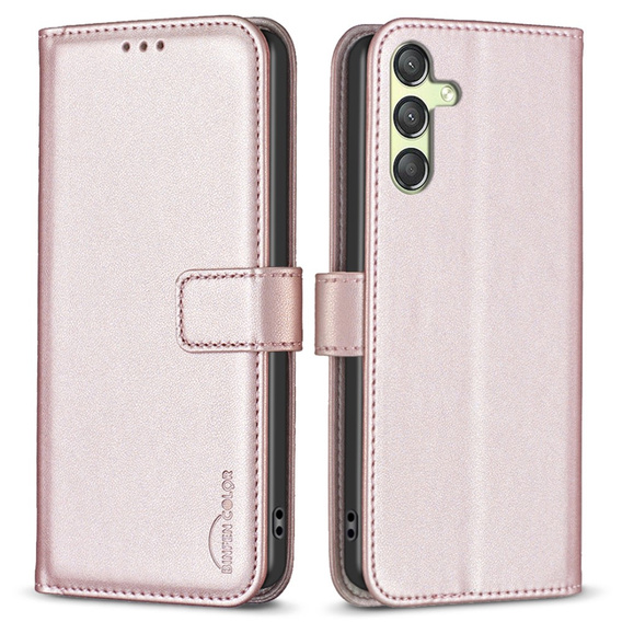 Etui z klapką do Samsung Galaxy A25 5G, BINFEN Wallet, różowe rose gold + szkło 9H