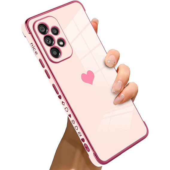Zestaw Etui do Samsung Galaxy A52/A52S, Electro heart, Różowe rose gold + Szkło