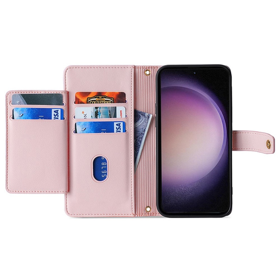 Etui z klapką do Samsung Galaxy S23, Wallet Zipper Pocket, różowe