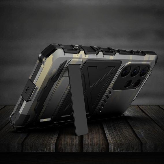 Etui pancerne do Samsung Galaxy S24 Ultra, Military Kickstand, zielone camouflage