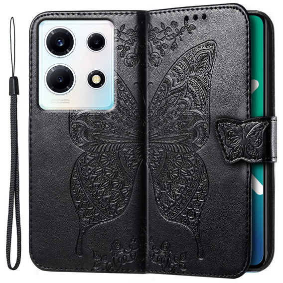 Zestaw Etui z klapką do Infinix Note 30 VIP, Butterfly, czarne + Szkło