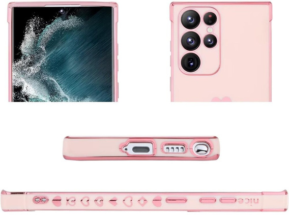 Etui do Samsung Galaxy S23 Ultra, Electro heart, różowe rose gold + Szkło Full Glue Ceramic