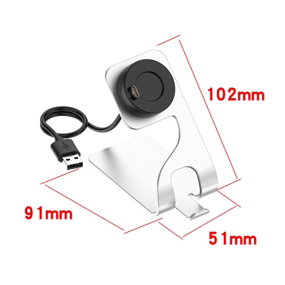 Aluminiowa Stacja Dokująca z kablem USB do zegarków Garmin, Srebrna