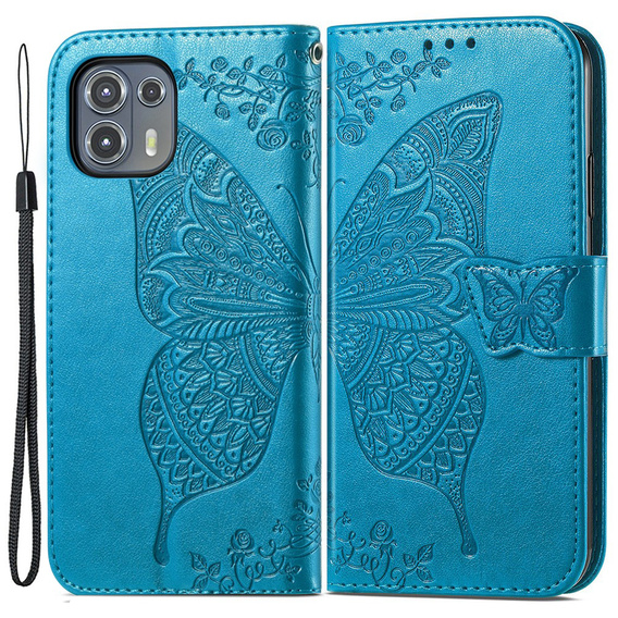 Etui z klapką do Motorola Edge 20 Lite, Butterfly, niebieskie