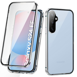 Etui do Samsung Galaxy S24 FE, Magnetic Dual Glass, srebrne