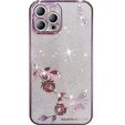 Etui do iPhone 14 Pro Max, Glitter Flower, fioletowe