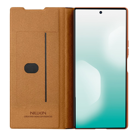 Etui z klapką NILLKIN do Samsung Galaxy Z Fold7, CamShield Qin Pro, skórzane z rysikiem, brązowe