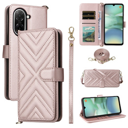 Etui z klapką do Xiaomi Redmi A5, Crossbody Leather Wallet, różowe