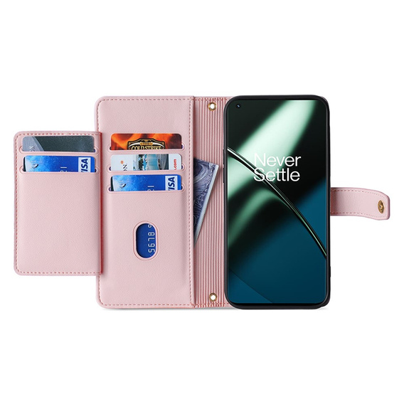 Etui z klapką do OnePlus 12 5G, Wallet Zipper Pocket, różowe