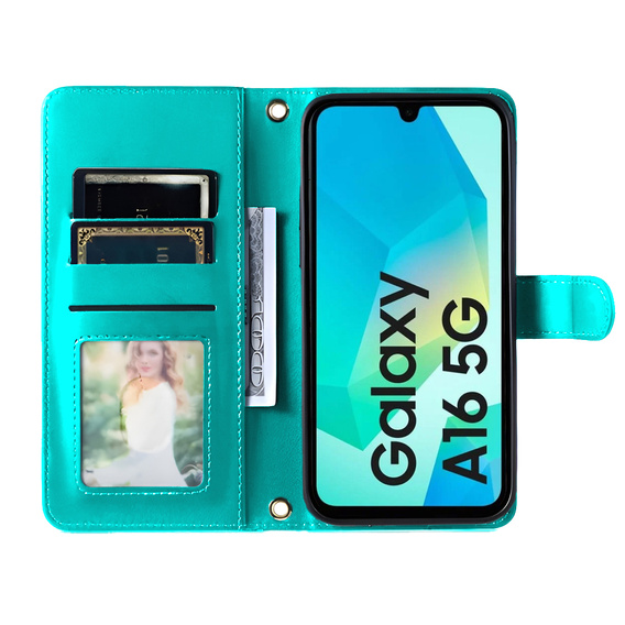 Etui z klapką do Samsung Galaxy A16 / A16 5G, Rhombus Crossbody Leather, zielone