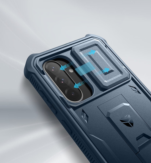 Etui pancerne do Samsung Galaxy A36 5G, Dexnor Kickstand Cam Protector, niebieskie