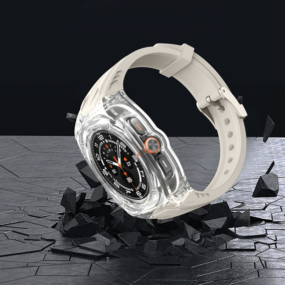 Pasek silikonowy z obudową ochronną do Samsung Galaxy Watch Ultra 47mm (2025 / 2024) – Beżowy, antywstrząsowy