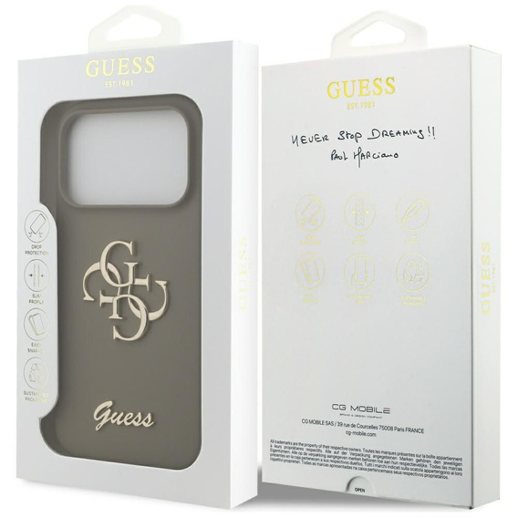 Etui GUESS do iPhone 17 Pro Max, Big 4G Script, brązowe