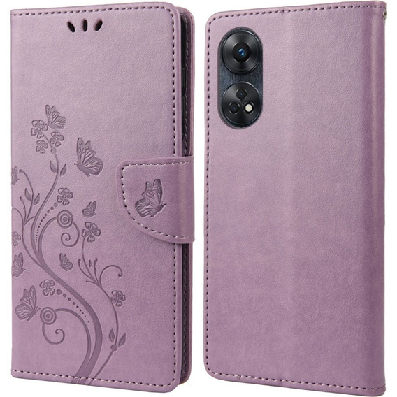 Etui z klapką do Oppo Reno8 T 4G, Butterfly, fioletowe